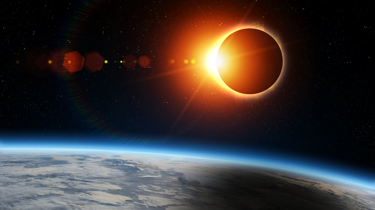 Solar eclipse over the earth